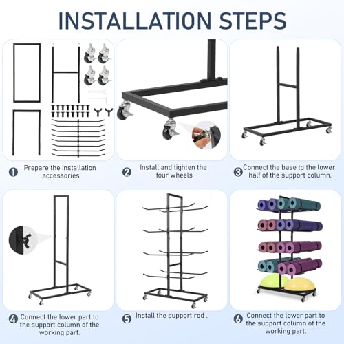 4 Tier Double Sided Metal Yoga Mat Holder, Home Gym Storage Rack
