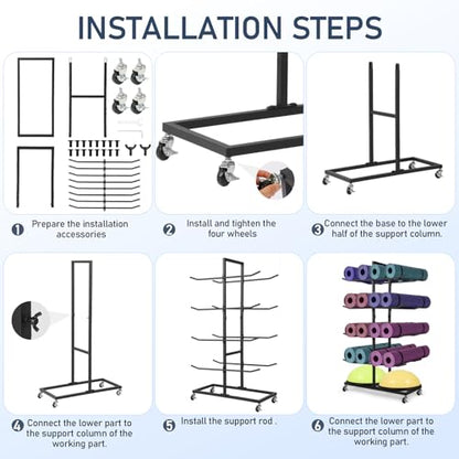 4 Tier Double Sided Metal Yoga Mat Holder, Home Gym Storage Rack