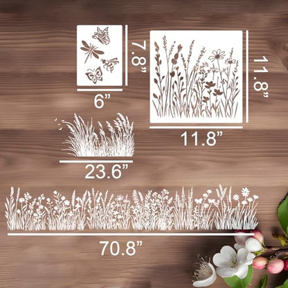 Large Flower Stencils for Walls Floral Stencils for Wood Fence | Reusable Wildflower Stencil for Painting on Canvas Fabrics Furniture - style: Wildflower 03