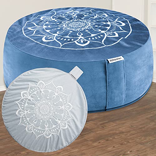 Hihealer Meditation Cushion, Traditional Tibetan Velvet Meditation Pillow | Buckwheat Yoga Bolster, Large Floor Cushion & Pillow for Adults, Zafu Zabuton Set, Zen Meditation Mat - color: Restful Light Blues