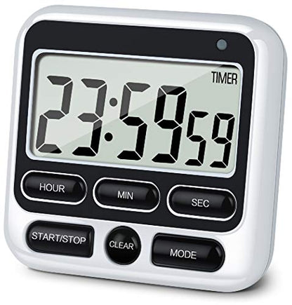 4-in-1 Digital Timer with Count Up/Down, Clock & Alarm, Ring & Silent Modes - color: Black