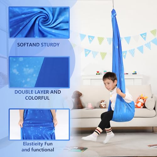 Sensory Swing, Indoor & Outdoor Sensory Swing for Kids & Adults, Double Layer Therapy Cuddle Swing for Kid with Autism, Holds up to 300lbs, Star-Blue - color: Star-blue