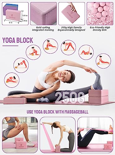 1/3 Yoga Mat Thick, Yoga Set for Beginners | Include High Density Mat with Multi-loops Strap, Blocks, Booty Resistance Band Set, Door Anchor, Carring Bag & Strap - color: PURPLE&PINK