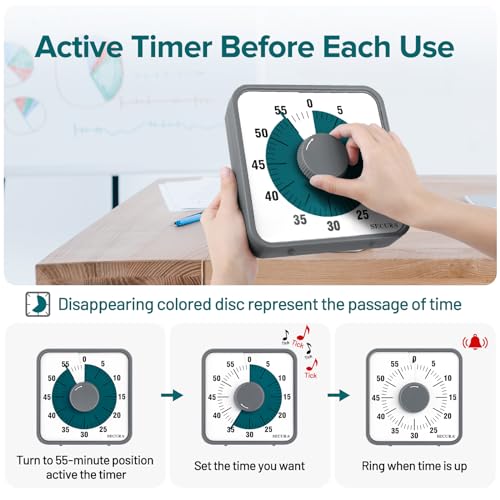 Secura 7.5 Inch Visual Timer, 60 Minute Visual Oversize Countdown Timer for Kids and Adults, Durable Mechanical Time Management Tool (Dark Green) - color: Dark Green