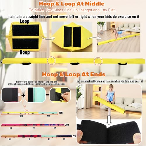 Marfula 6 FT / 8 FT / 9 FT Folding Gymnastics Beam Foam Balance Floor Beam - color: Light Yellow, size: 8 Ft