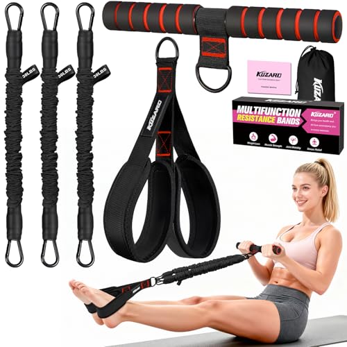 Upgraded Multifunction Pedal Resistance Band with Handle, 3 Tube Adjustable Resistance Bands for Abdomen, Waist, Arm, Core/ABS, Leg Workout - Sit Up Exercise Equipment for Women - color: Black