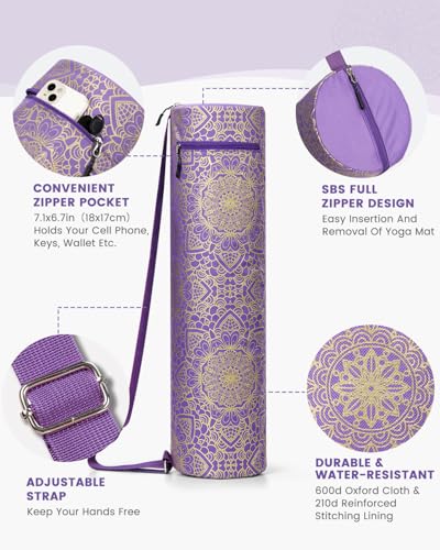Gonex Yoga Mat Bag, Full-Zip Mat Carrier | 600D Oxford Fabric, Wet Pocket, Front Zip Pocket, Adjustable Strap, Fits Mats up to 26" - color: Royal Purple