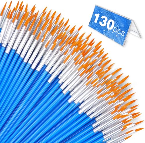 AROIC Small Paint Brushes Bulk,130pcs Nylon Hair Round Detail Brushes | Classroom Model Oil Watercolor Face Acrylic Painting,Paint Brushes Professional Artist and Kids Painting Kits - color: Blue, size: 130 Fine