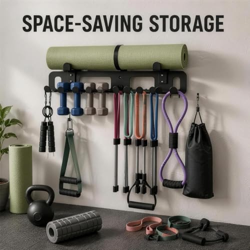 Wall Mount Yoga Mat Holder, Home Gym Storage Rack for Workout Equipment, Gym Organization Accessories