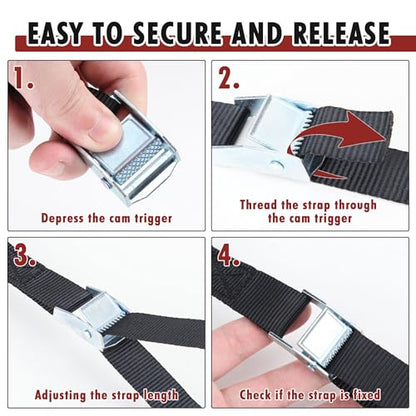 Cartman 1" x 12 ft Lashing Straps, 6 Pack, 600 lb Break Strength, Black - color: Black, size: 6 PK