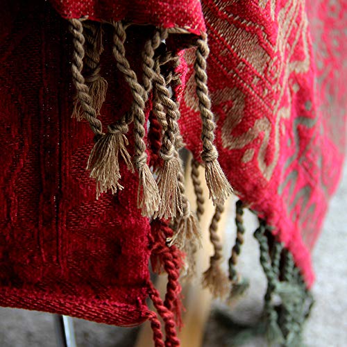 Boho Throw Blanket, Chenille Jacquard Tassels Throw Blankets for Bed Couch Soft Chair， Bohemian Fringe Tassels (Red, Large 86 * 102Inches) - color: Red, size: Large (86 x 102 in)