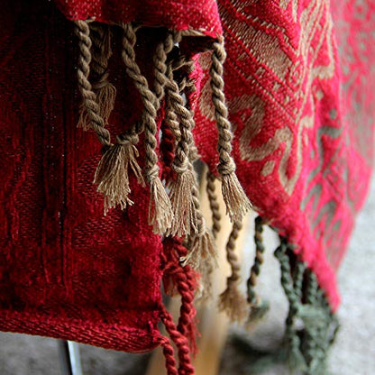 Boho Throw Blanket, Chenille Jacquard Tassels Throw Blankets for Bed Couch Soft Chair， Bohemian Fringe Tassels (Red, Large 86 * 102Inches) - color: Red, size: Large (86 x 102 in)