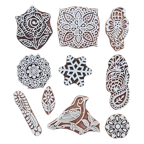 Royal Kraft Assorted Wooden Block Printing Stamps (Set of 10) Bulk01_10A - color: Bulk01_10a, size: 10 Pcs