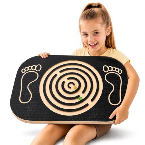 Wooden Balance Board Maze, Wobble Balance Board for Kids and Adults, for Core Strength Training, Leg Workout, Physical Therapy, Fitness, Skateboarding with Labyrinth