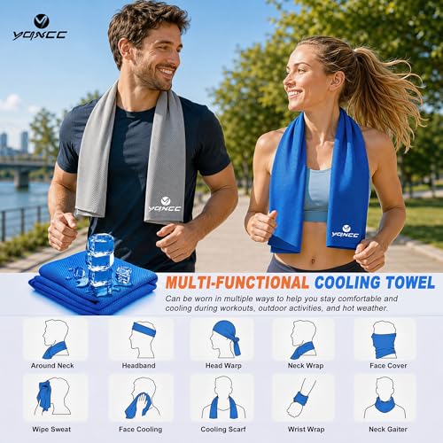 YQXCC 4 Pack Cooling Towels (47"x12"), Ice Cool Towels for Neck & Face - color: Light Gray 4 Packs