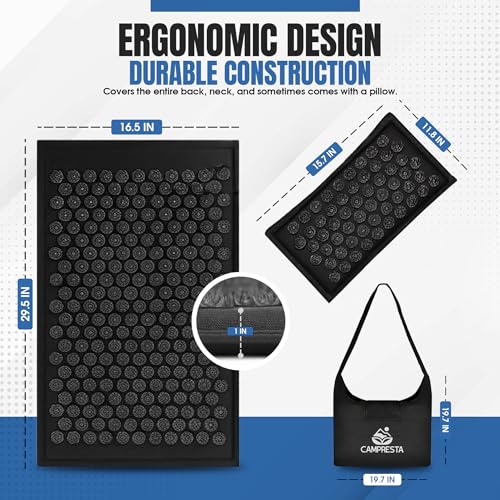 Acupressure Mat and Pillow Set, Mat with HIPS Spikes for Back/Neck Pain Relief, Sciatic, Headache, Stress and Muscle Relaxation