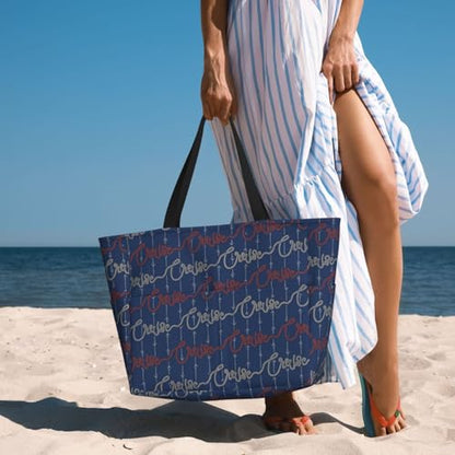 Large Beach Bag for Women Waterproof Foldable Travel Shoulder Tote Bag with Pocket for Weekender Pool Vacation - color: Cruise Blue