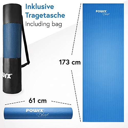 POWRX Extra-Thick Exercise Yoga Mat | Non-Slip Surface | Versatile Workout | Pilates Mat | Travel-Friendly Design with Strap | Ideal for Stretching and Training | 173 x 61 x 0.4 cm | Royal Blue