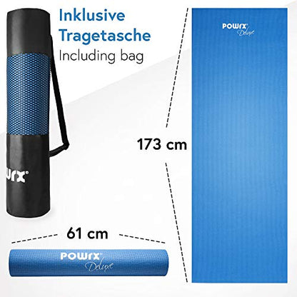 POWRX Extra-Thick Exercise Yoga Mat | Non-Slip Surface | Versatile Workout | Pilates Mat | Travel-Friendly Design with Strap | Ideal for Stretching and Training | 173 x 61 x 0.4 cm | Royal Blue