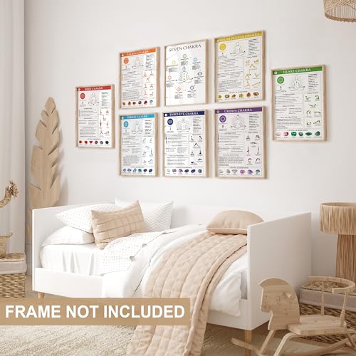 8pcs Chakra Poster (10"x14"), Yoga Poses Poster for Beginner, Spiritual Gifts for Women, 7 Chakra Decor Wall Art For Yoga Studio, Meditation Corner, Reiki Room Home Decorations