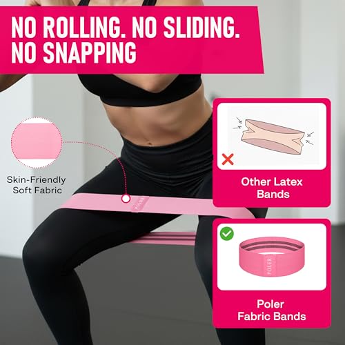 Poler Booty Resistance Bands Set for Women – 3 Fabric Bands (Light, Medium, Heavy) + Pilates Ball – Non-Slip Glute & Leg Workout Kit for Home Fitness, Yoga & Strength Training - color: Black P