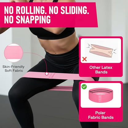 Poler Booty Resistance Bands Set for Women – 3 Fabric Bands (Light, Medium, Heavy) + Pilates Ball – Non-Slip Glute & Leg Workout Kit for Home Fitness, Yoga & Strength Training - color: Black P