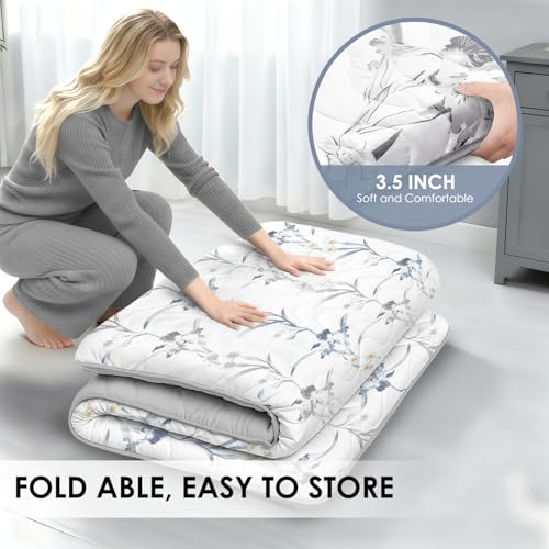 SCHNAUZER HOME Japanese Futon Floor Mattress Twin 3.5" Thick Ink Wash - color: Ink Wash White, size: Twin( 80 x 39 )