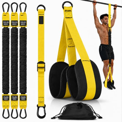 Pull Up Assistance Bands 75Ibs, Heavy Resistance Bands for Pull Ups with Adjustable Foot Rest, Exercise Bands for Strength Training, Workout Bands for Home Gym Fitness Equipment. (Yellow)