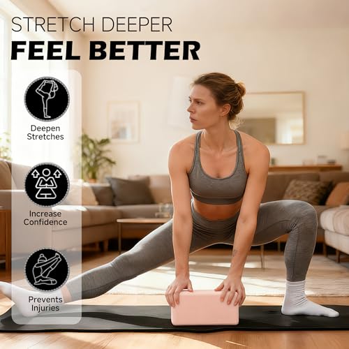 Leikefitness Yoga Blocks 2 Pack,Lightweight-High Density Eva Foam Soft Non-Slip for Yoga, Pilates, Meditation 9"×6"×3" - color: Pink