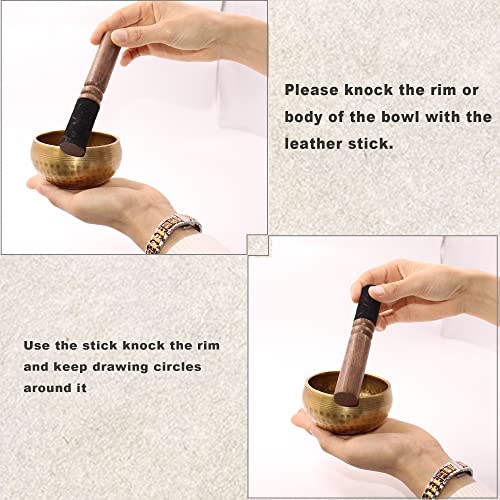 Tibetan Singing Bowls Set, Singing Bowls, Meditation Sound Bowl Handcrafted in Nepal, For Yoga, Meditation, Mindfulness, Healing & Chakra balancing - color: 3.15 inch Gold