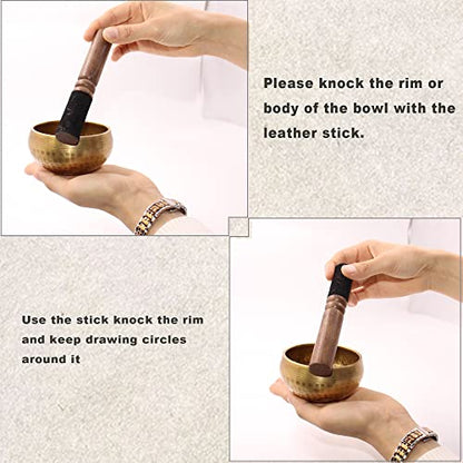 Tibetan Singing Bowls Set, Singing Bowls, Meditation Sound Bowl Handcrafted in Nepal, For Yoga, Meditation, Mindfulness, Healing & Chakra balancing - color: 3.15 inch Gold