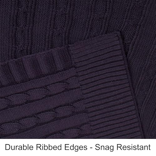 NTBAY Cotton Cable Knit Throw Blanket, 51 x 67, Eggplant Purple - color: Eggplant Purple, size: Throw(51"x67")