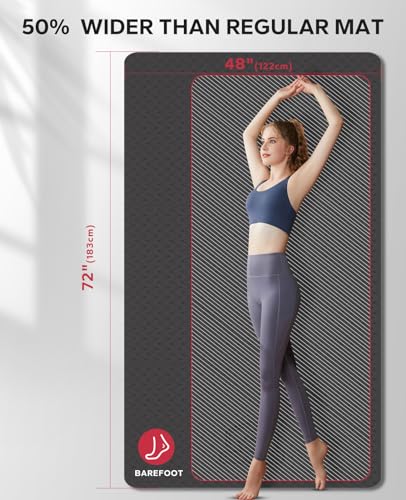 HAPBEAR Extra Large Yoga Mat - 72"x48"x6mm (1/4 inch), Non-Slip, Durable, Thick Wide Exercise Mat for Home Workouts, Yoga, Pilates, Stretching and Cardio Workouts - color: 72"x48"- Black, size: 6MM