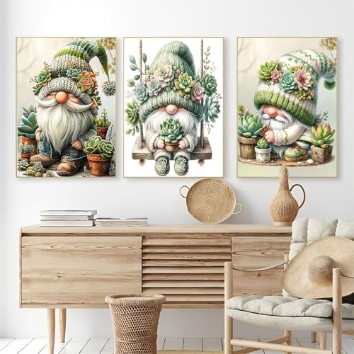 OFRKE Diamond Painting Kits for Adults,3 Pack Succulents Dwarf Diamond Art for Beginners, Diamond Round 5D Full Drill Paint with Diamonds Pictures Gem Art Painting Kits DIY Crafts Kits 12x16inch - color: 3pcs-Green Dwarf