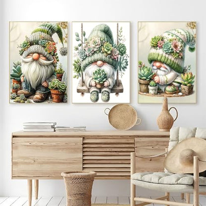 OFRKE Diamond Painting Kits for Adults,3 Pack Succulents Dwarf Diamond Art for Beginners, Diamond Round 5D Full Drill Paint with Diamonds Pictures Gem Art Painting Kits DIY Crafts Kits 12x16inch - color: 3pcs-Green Dwarf