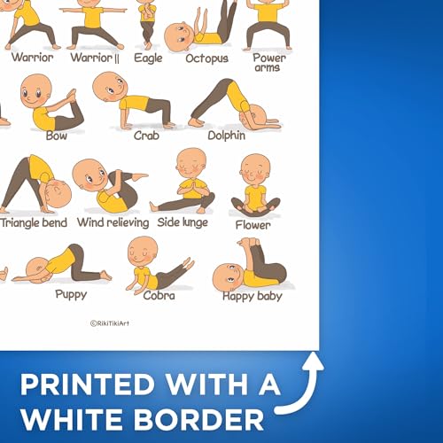Bliss Monkey Co. Kids Yoga Poster - Yoga Poses Diagram for Kids - Yoga for Children - Instruction Illustration Poster 12 x 18 Inch Poster - Unframed - Premium 100lb Gloss - Made In USA - BMCP0420