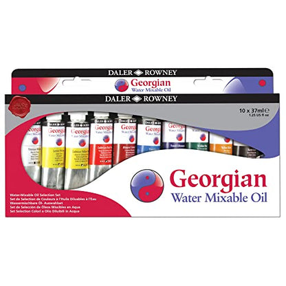 Daler Rowney Georgian 10-Tube Selection Water Mixable Oil Paint Set - Art Paints for Canvas Paper and More - Oil Painting Supplies for Artists and Students - Artist Oil Paint for Any Skill Set - style: 10 Pack
