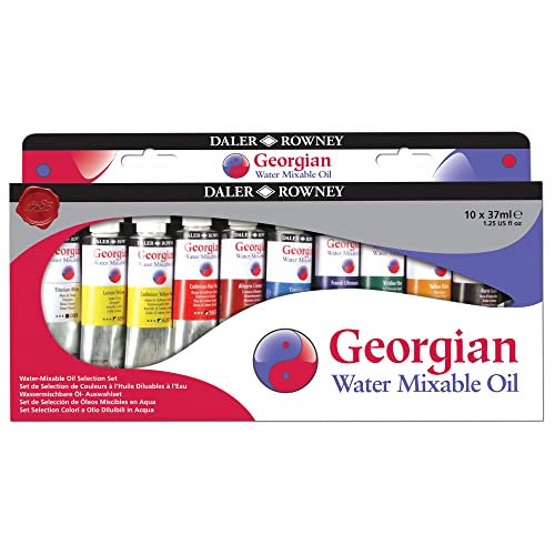 Daler Rowney Georgian 10-Tube Selection Water Mixable Oil Paint Set - Art Paints for Canvas Paper and More - Oil Painting Supplies for Artists and Students - Artist Oil Paint for Any Skill Set - style: 10 Pack