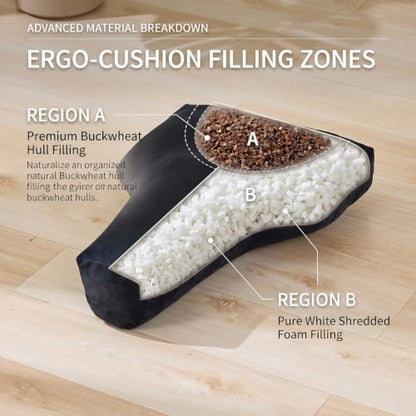 T-Shape Meditation Cushion, Ergonomic Zafu Yoga Floor Pillow with Buckwheat Hull Fill, Removable Washable Cover,For Mindfulness, Yoga, and Deep Relaxation(black) - color: Black
