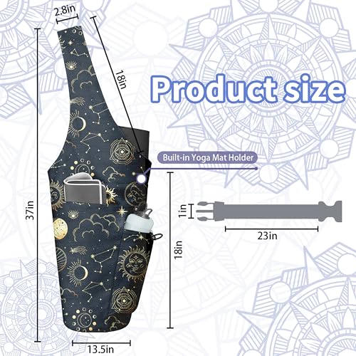 Yoga Bag for Women, Large Yoga Mat Bag Tote Carrier with Wet Dry Pocket - color: Sun Moon
