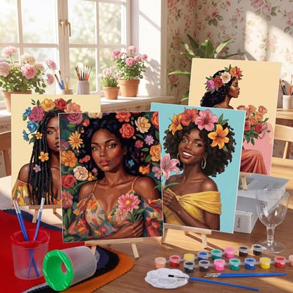 Sherr 96 Pcs 12 Sets Pre Drawn Canvas Kit for Painting Craft Sip and Paint Kit for Adults Pre Printed Canvas Painting Favor for DIY Birthday Gifts Adult's Date Party, 8 x 10 Inch(Flower Lady) - style: Flower Lady