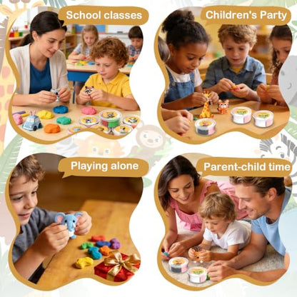 Air Dry Clay Kit - 12 Animal Modeling Clay for Kids, Complete DIY Clay Craft Set with Sculpting Tools & Step-by-Step Tutorials, Ultra Soft & Non-Sticky Clay, Children's Day Gift Ideas - color: Clay Animals kit