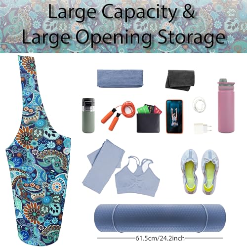 Yoga Mat Bag Yoga Tote Bag with Large Pocket and Zipper Pocket Yoga Mat Bag Carrier Fit Most Size Mats and All You Stuff - color: cyan