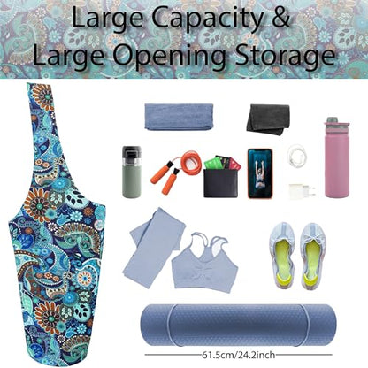 Yoga Mat Bag Yoga Tote Bag with Large Pocket and Zipper Pocket Yoga Mat Bag Carrier Fit Most Size Mats and All You Stuff - color: cyan