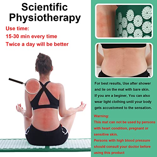 XiaoMaGe 47" Acupressure Mat and Pillow Set with Carry Bag (Green) | Large acupuncture mat for neck & back pain relief, muscle relaxation, circulation support, and post-workout recovery - color: Green-large
