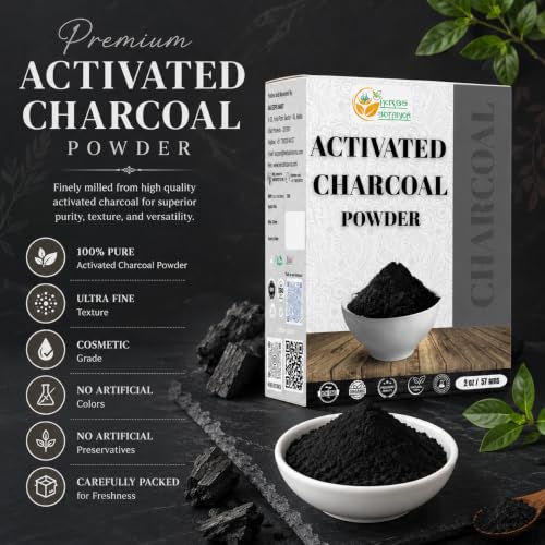Herbs Botanica Activated Charcoal Powder, Food Grade, 2 oz | Bamboo charcoal powder for baking, soap making, face masks, and DIY skincare.
