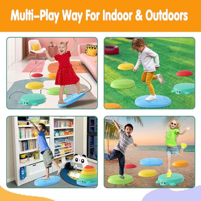 HAPATOYS Balance Board & Stepping Stones for Kids - 2-in-1 No-Slip Turtle Stepping Stones and Balance Board for Toddler Balance & Obstacle Course, for 3 4 5 6 Year Old Kid Indoor & Outdoor Play