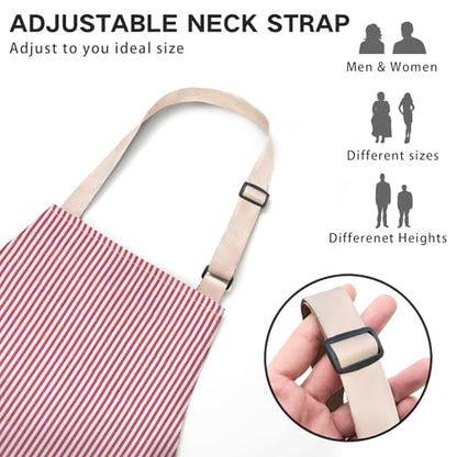 BeLuyi Adjustable Bib Apron with 2 Pockets Chef Cooking Kitchen Restaurant Aprons for Women Men - color: Red Pinstripes