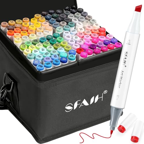 SFAIH Pro Progression Alcohol Markers Set 121 Colors Chisel & Fine Dual Tip | Easy to Blend, Storage Case, Adult Coloring Books Illustration Sketch Design, Drawing, Colorless Blender, Art Lovers Artist - color: 121 Colors