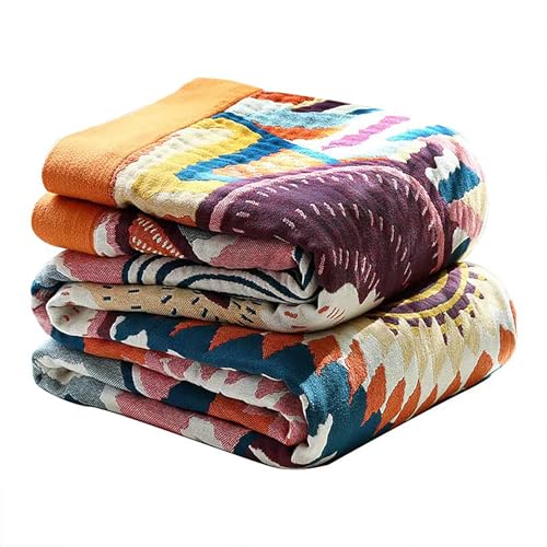 VANJOROY Boho Throw Blanket, 100% Organic Muslin Cotton Skin-friendly Breathable Ultra Soft Bed Quilt Throw - All Season Bohemian Decor Luxury Colorful Blanket for Sofa Couch Chair and Gift. 91" x 98" - color: Colorful, size: King (91" X 98")